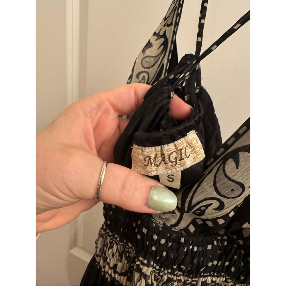 Y2k Magic Brand Black And Cream Paisley Maxi Babydoll Dress View 5